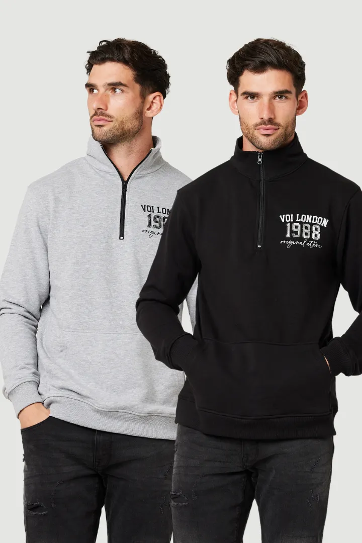 2 Pack Crestfield 1/4 Zip Jumper - Black & Grey