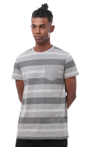 57990 Grey Shades Striped T-Shirt With Side Pocket