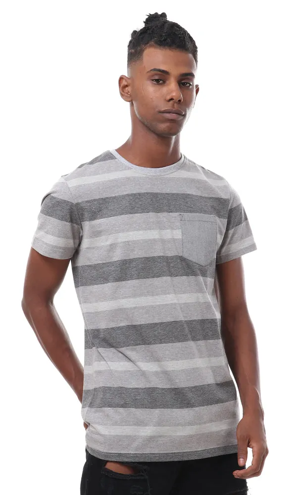 57990 Grey Shades Striped T-Shirt With Side Pocket