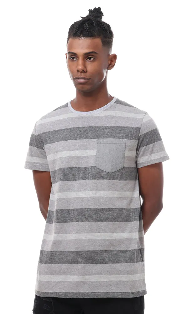 57990 Grey Shades Striped T-Shirt With Side Pocket