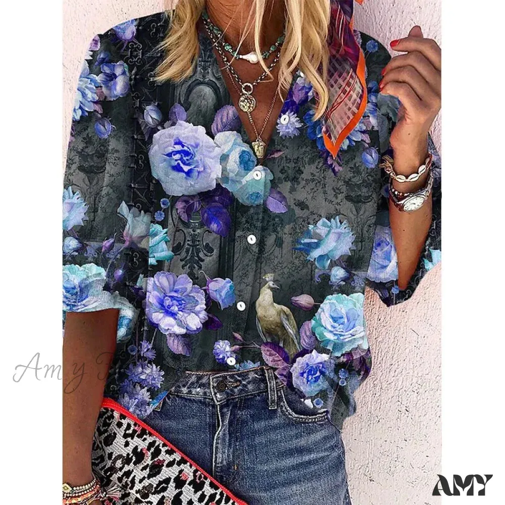 Amy Fashion - Elegant Loose Abstraction Print Shirt