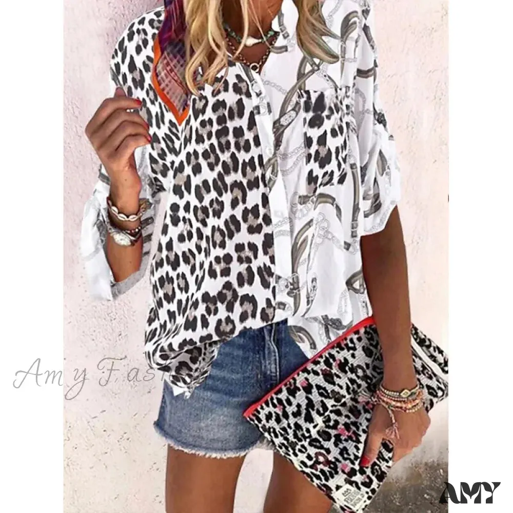 Amy Fashion - Elegant Loose Abstraction Print Shirt