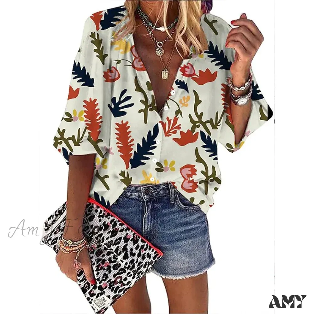 Amy Fashion - Elegant Loose Abstraction Print Shirt