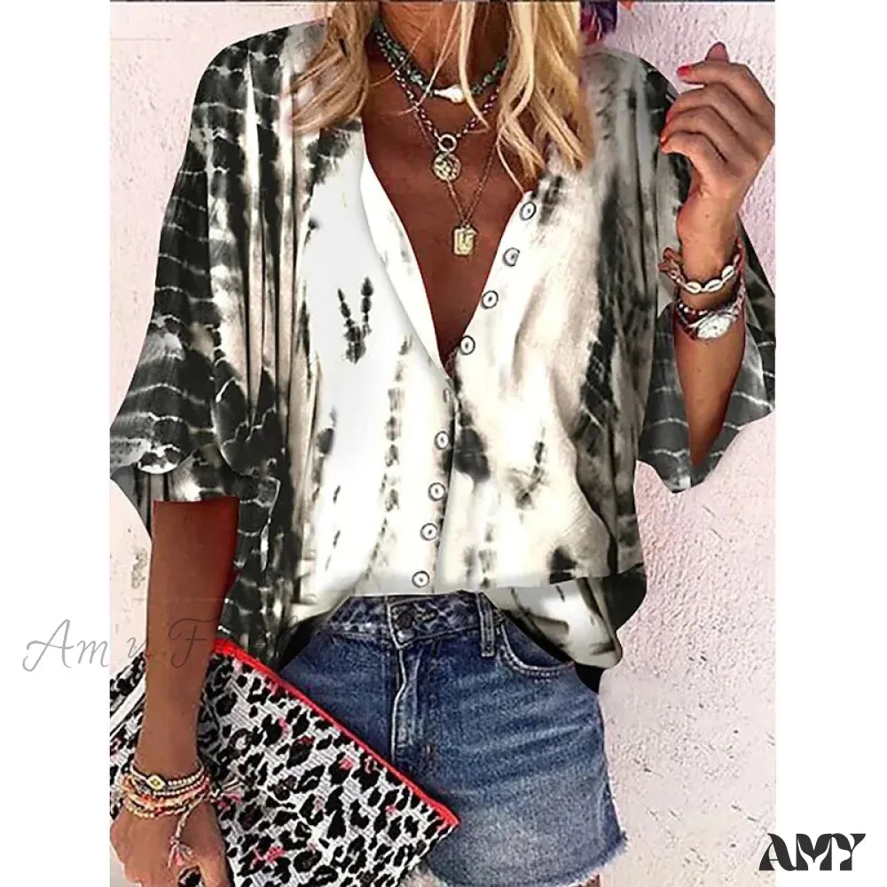 Amy Fashion - Elegant Loose Abstraction Print Shirt