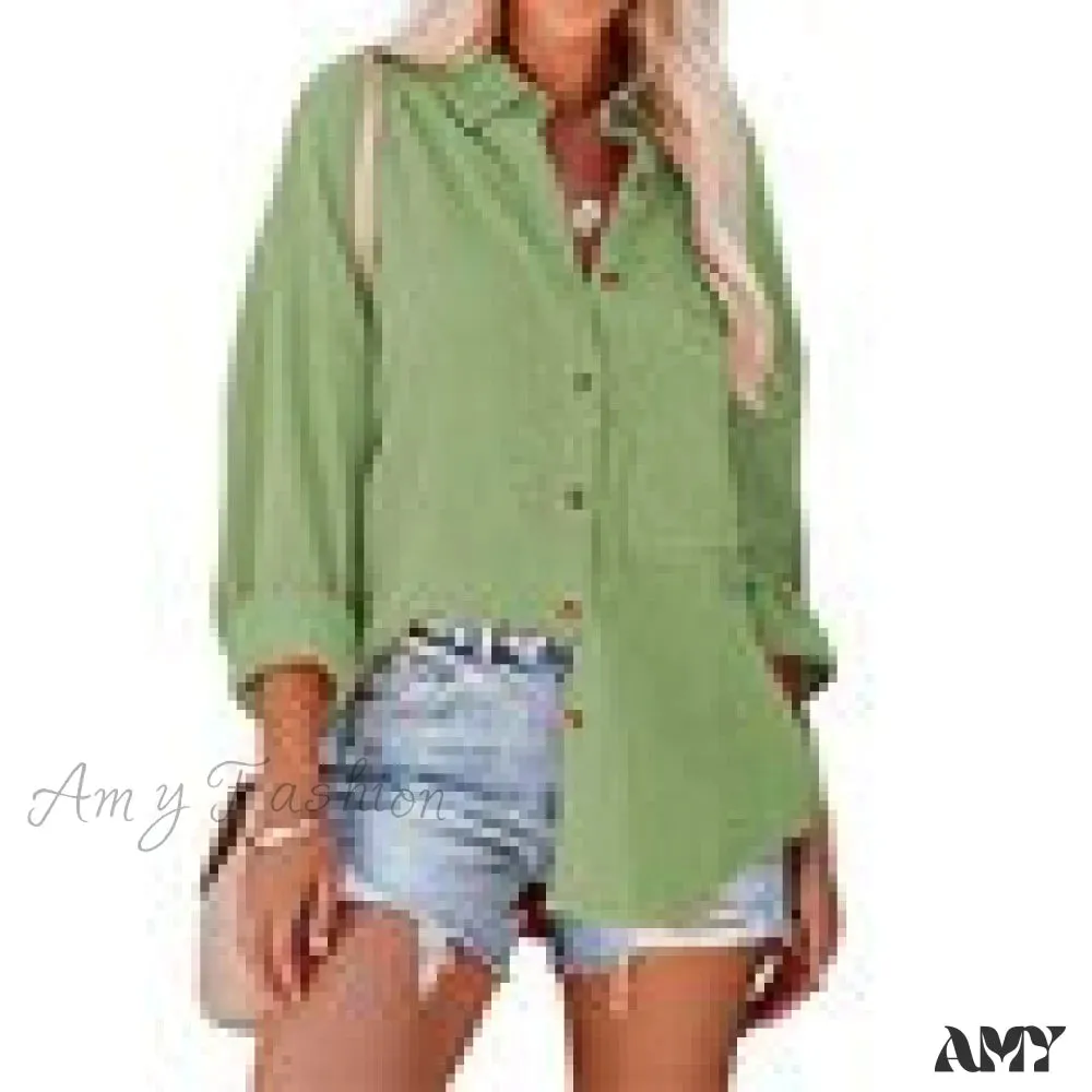 Amy Fashion - Oversize Turn Down Collar Elegant Blouses