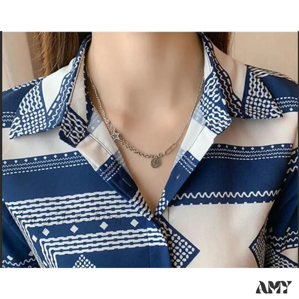 Amy Fashion - Satin Elegant Fashion Printing Shirt