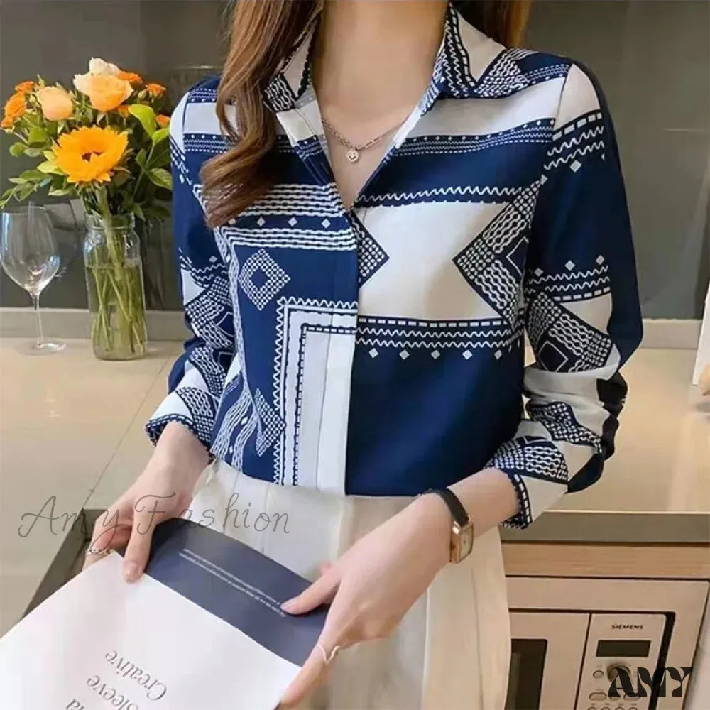 Amy Fashion - Satin Elegant Fashion Printing Shirt