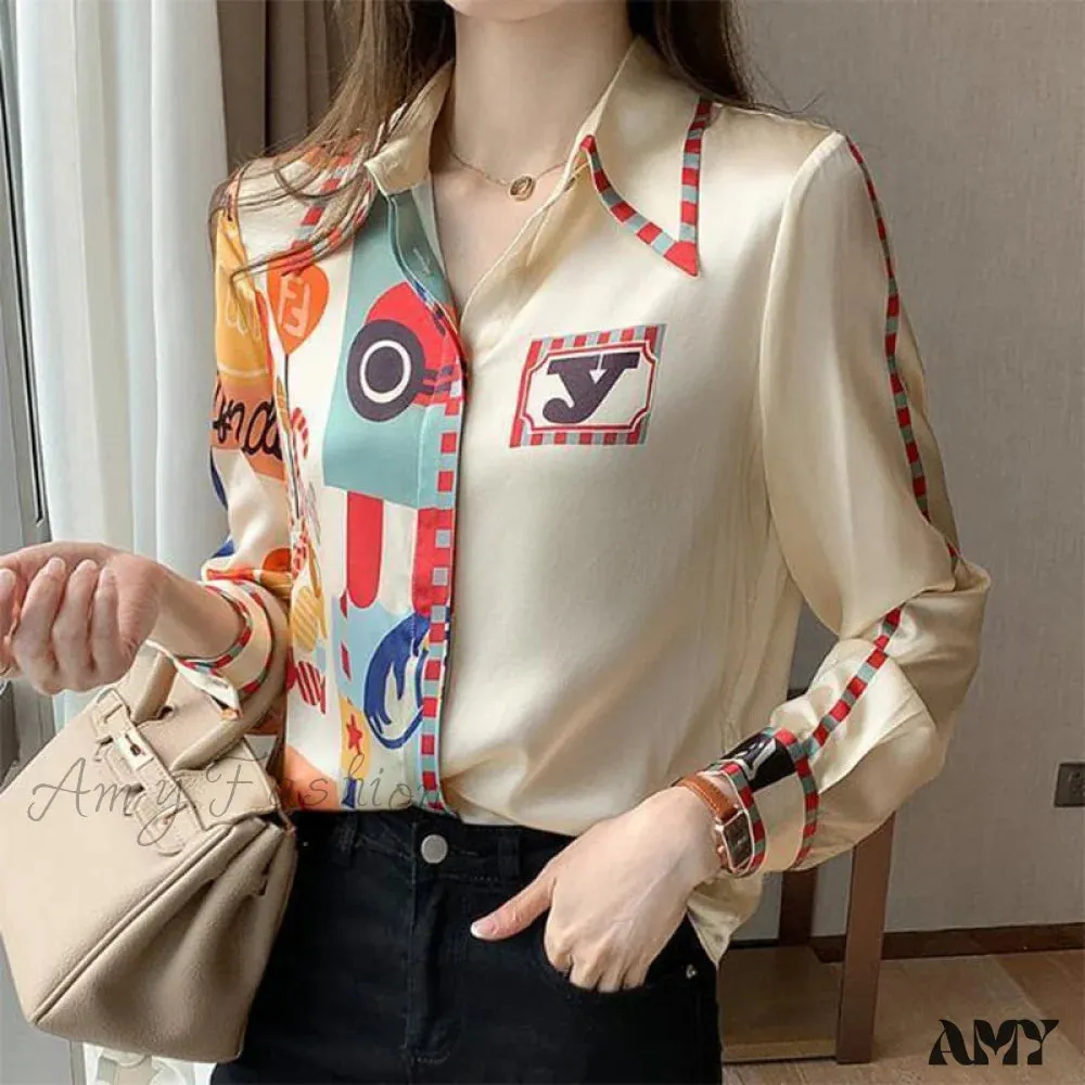 Amy Fashion - Satin Elegant Fashion Printing Shirt