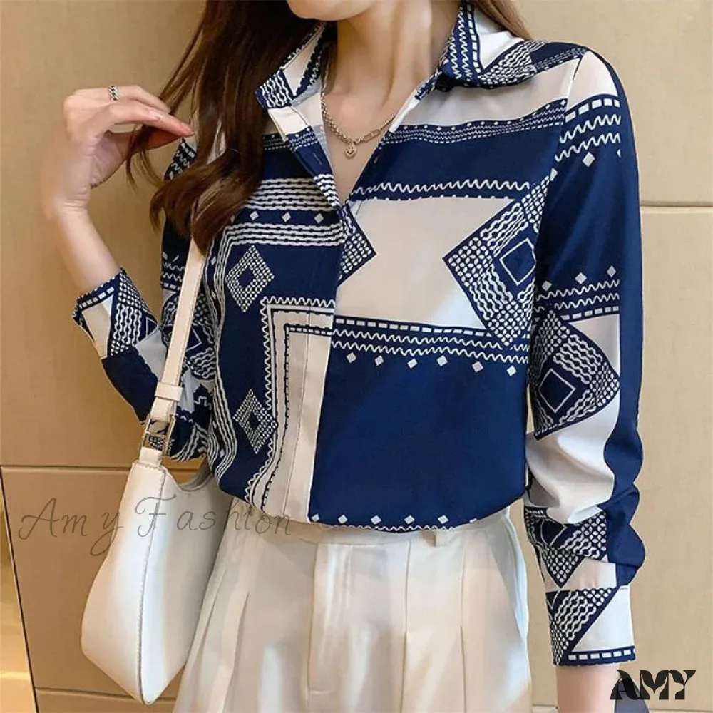 Amy Fashion - Satin Elegant Fashion Printing Shirt