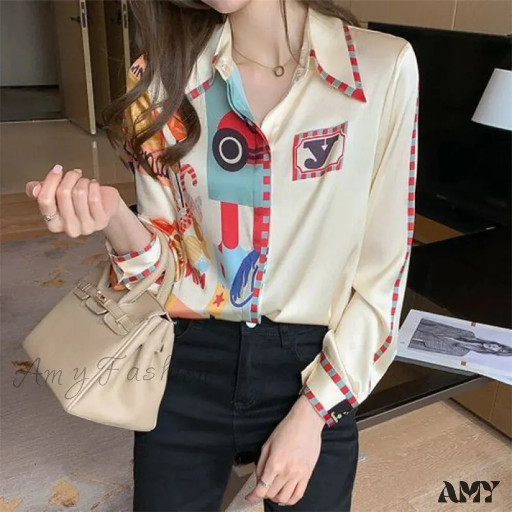 Amy Fashion - Satin Elegant Fashion Printing Shirt