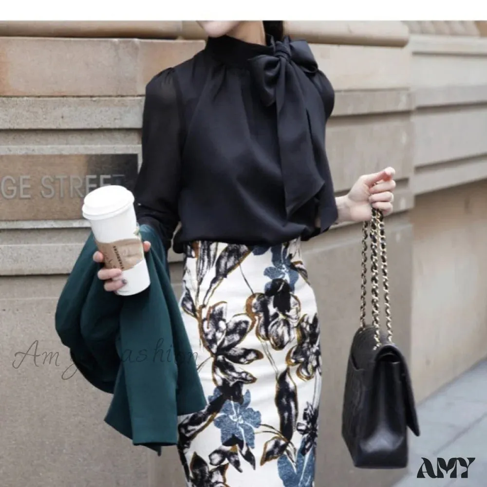 Amy Fashion - Work Style OL Elegant Puff Sleeve Blouse