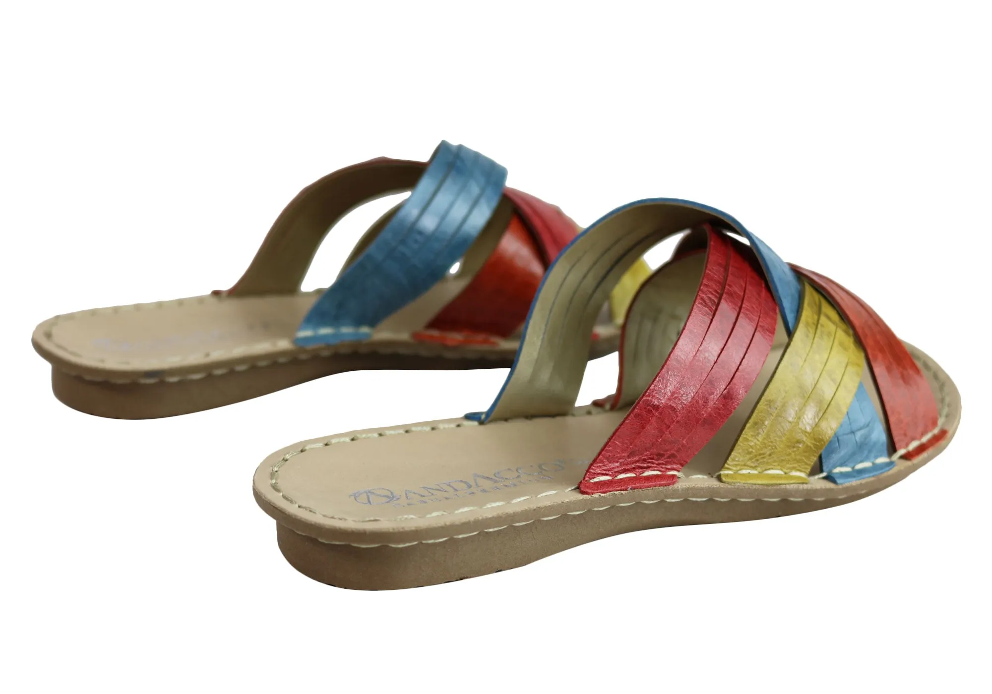 Andacco Memba Womens Comfortable Leather Slide Sandals Made In Brazil