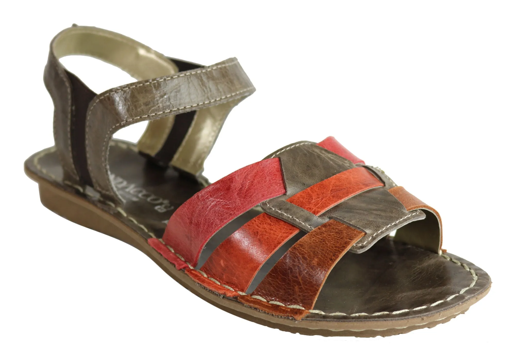 Andacco Mona Womens Comfortable Flat Leather Sandals Made In Brazil