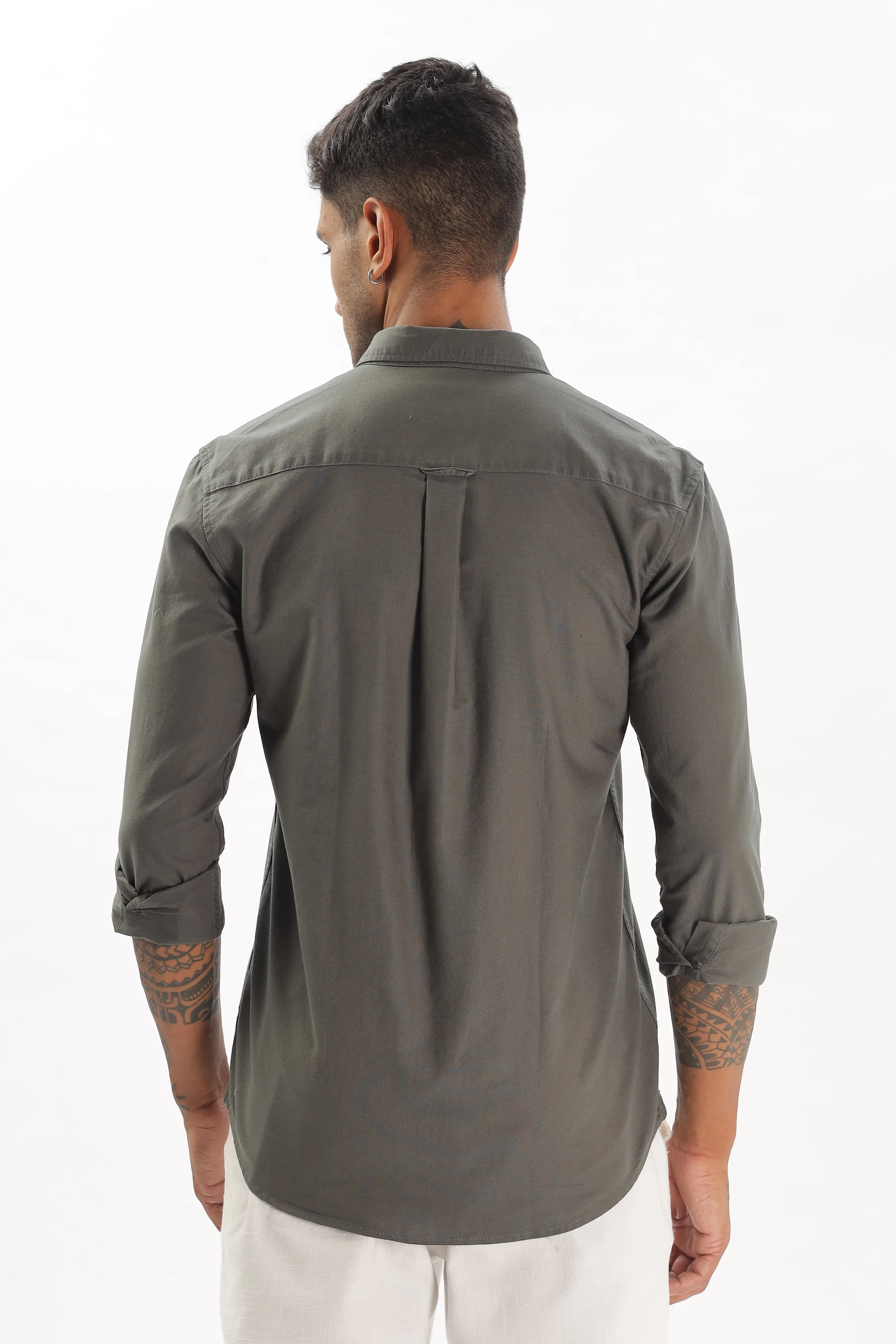 Army Green Regular Fit Plain Full Sleeve Shirt