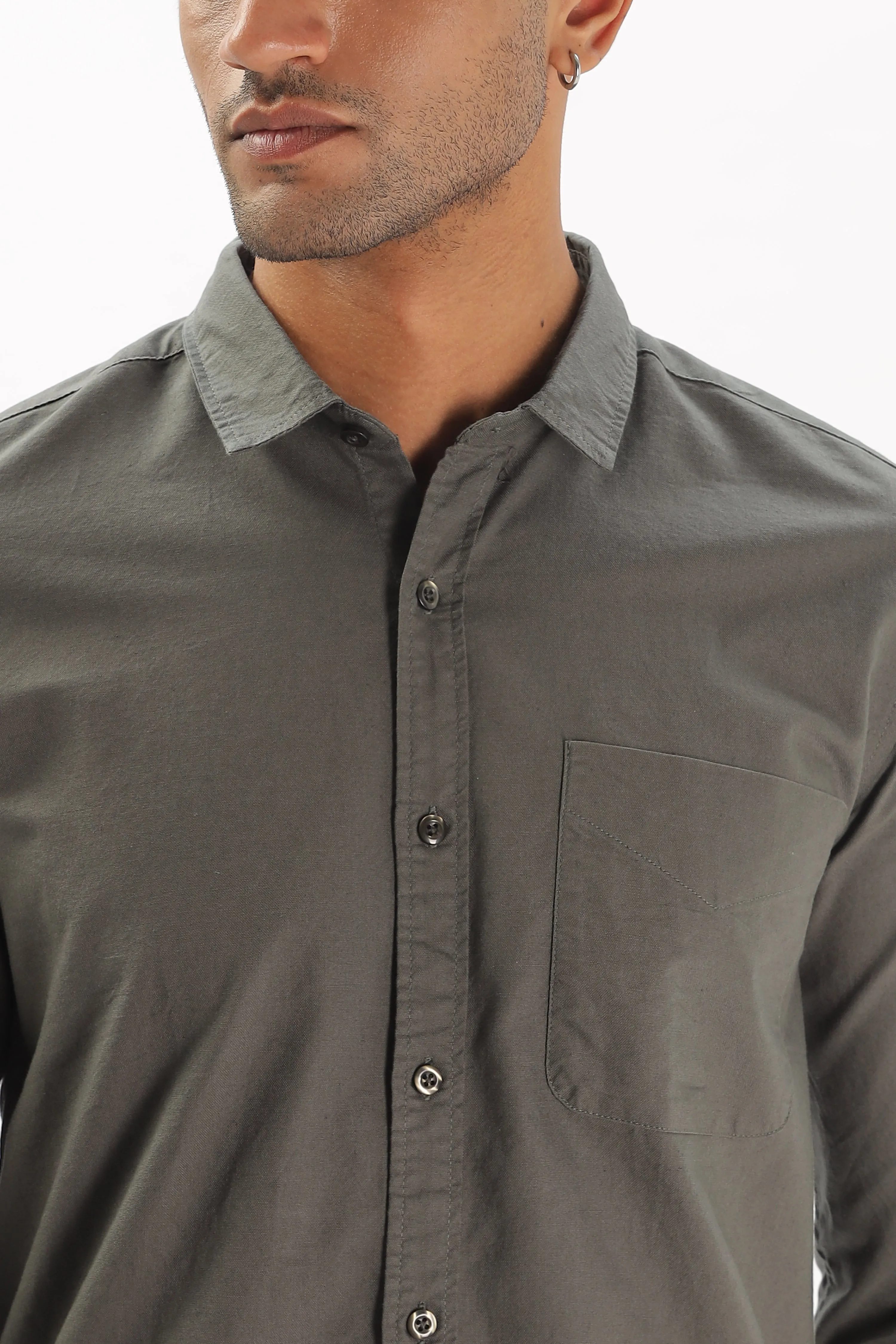 Army Green Regular Fit Plain Full Sleeve Shirt