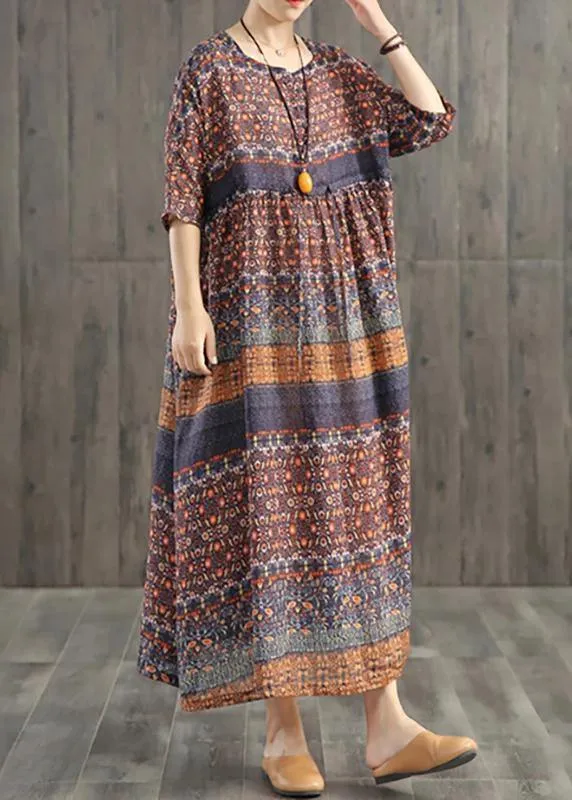 Beautiful blended Wardrobes Drops Design Retro Print Washed Comfortable Loose Dress