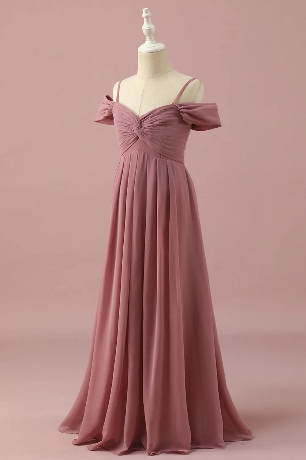 Blush Spaghetti Straps Chiffon Junior Bridesmaid Dress