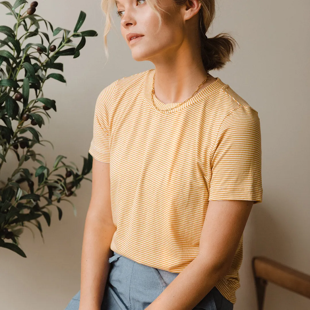 Boyfriend Tee, Mustard and Ivory Stripe