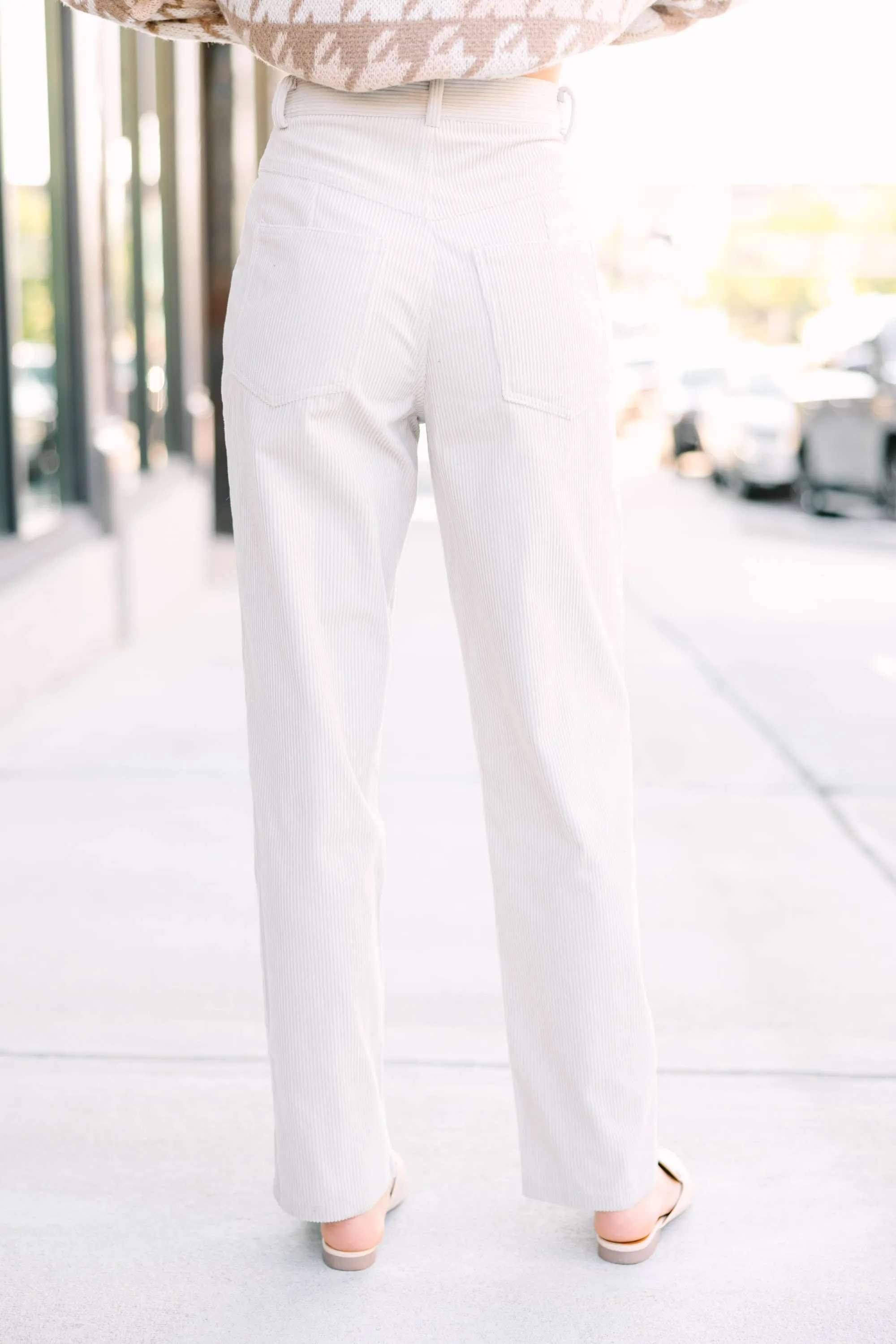 Bring It Back Beige White Corduroy Straight Cut Pants