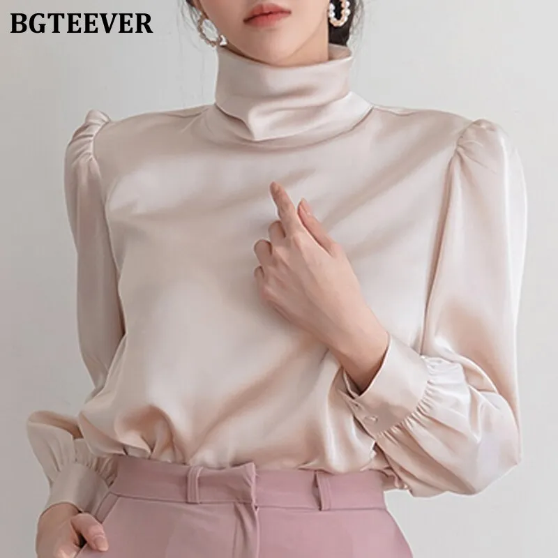 Christmas Gift Joskaa Elegant Stand Collar Women Blouses Tops Long Sleeve Loose Female Shirts 2024 Spring Summer Chic Ladies Blusas