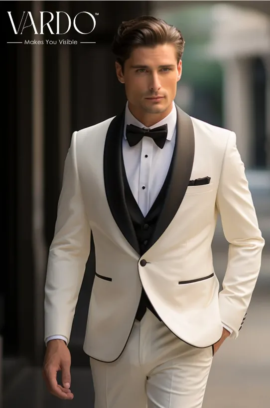 Classic Ivory Tuxedo Suit for Men - Timeless Elegance-Tailored Suit - The Rising Sun store, Vardo