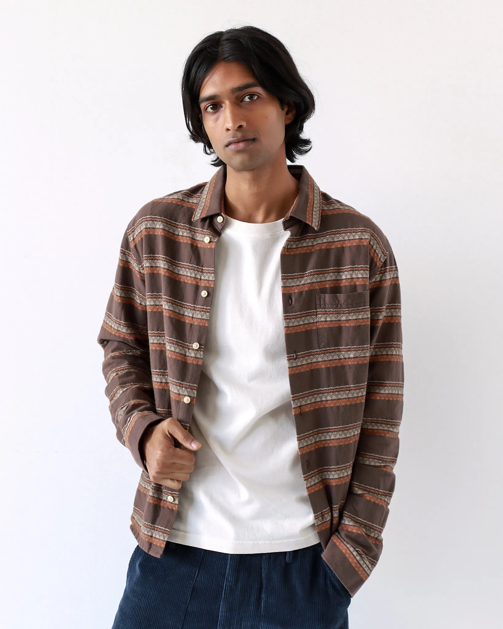 Classic Shirt - Slate Brown Peysa Stripe