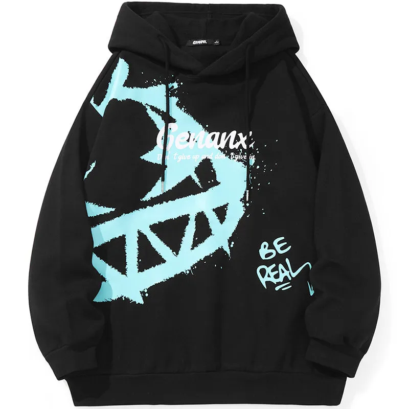 Contrast Color Graffiti Print Napping Hoodies