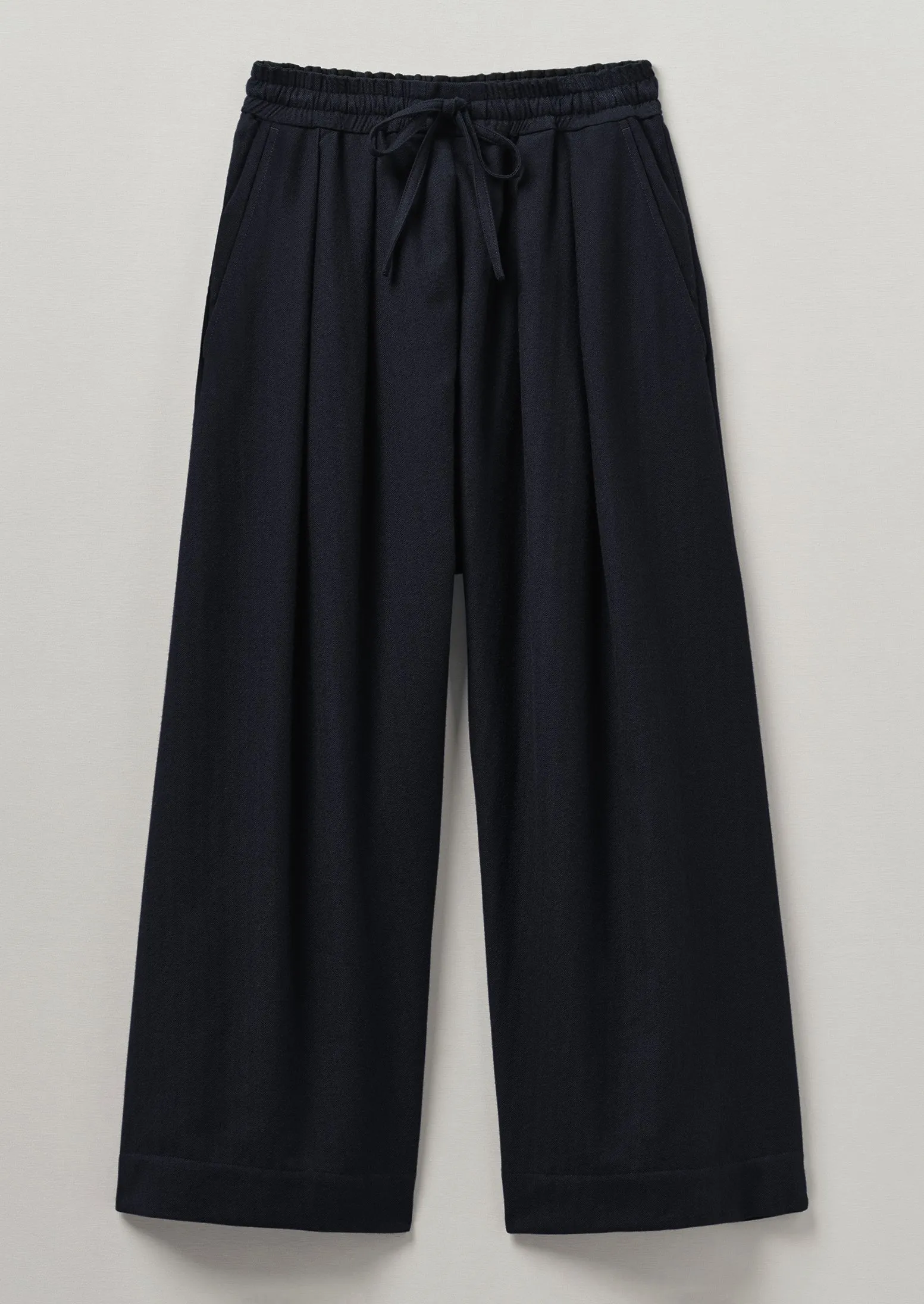 Cotton Wool Herringbone Pull On Trousers | Dark Navy