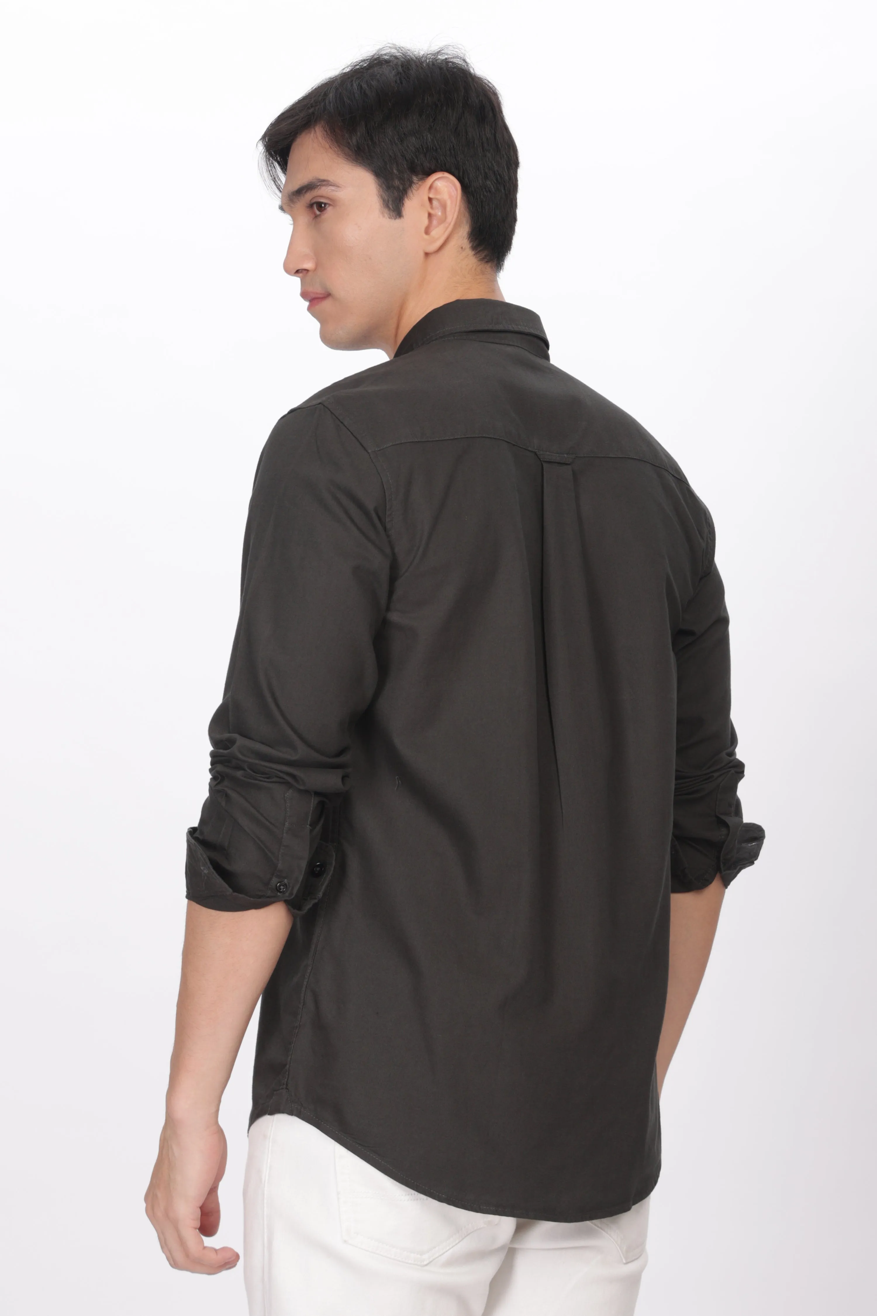 Dark Green Regular Fit Plain Full Sleeve Shirt