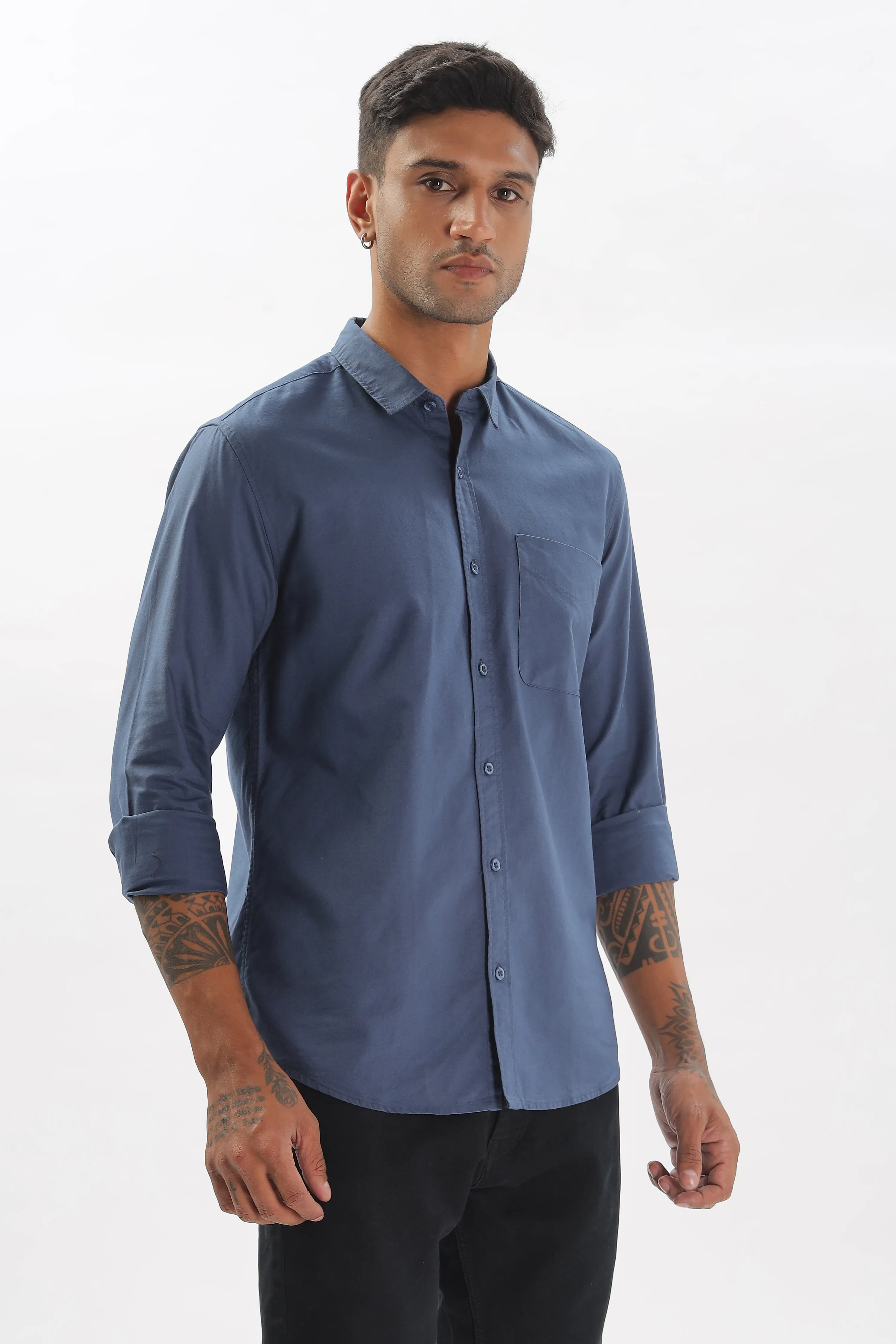 Dark Teal Regular Fit Plain Full Sleeve Shirt