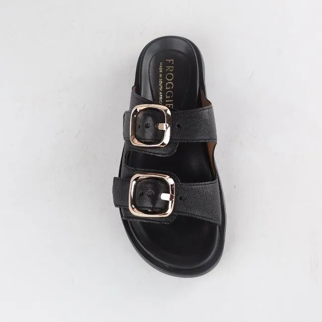 Double Buckle Slide in Black - 12681