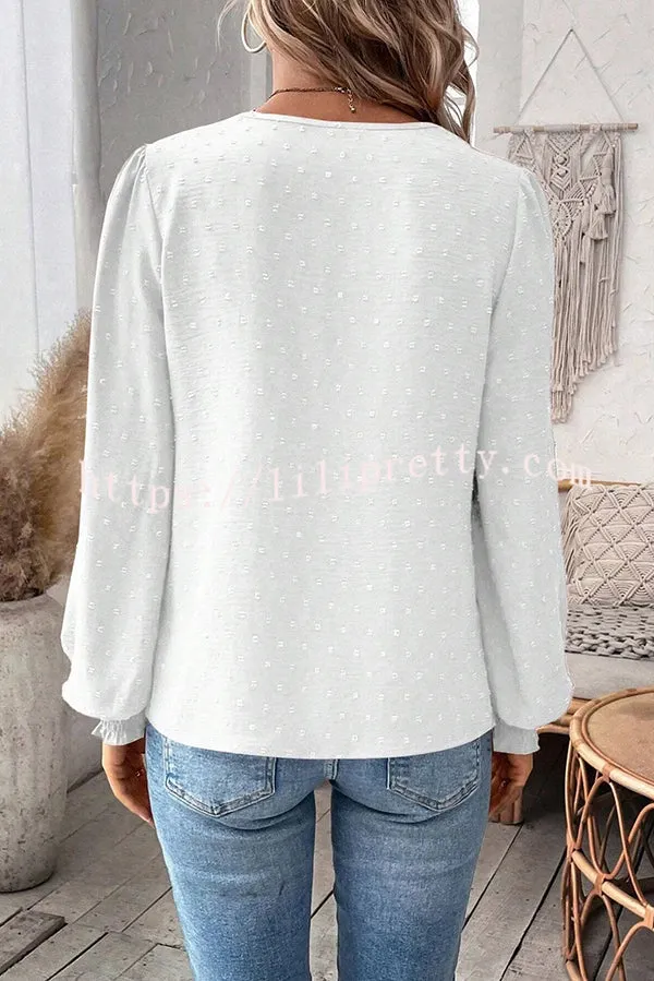 Elegant Lace Paneled Long-sleeved V-neck Shirt Top