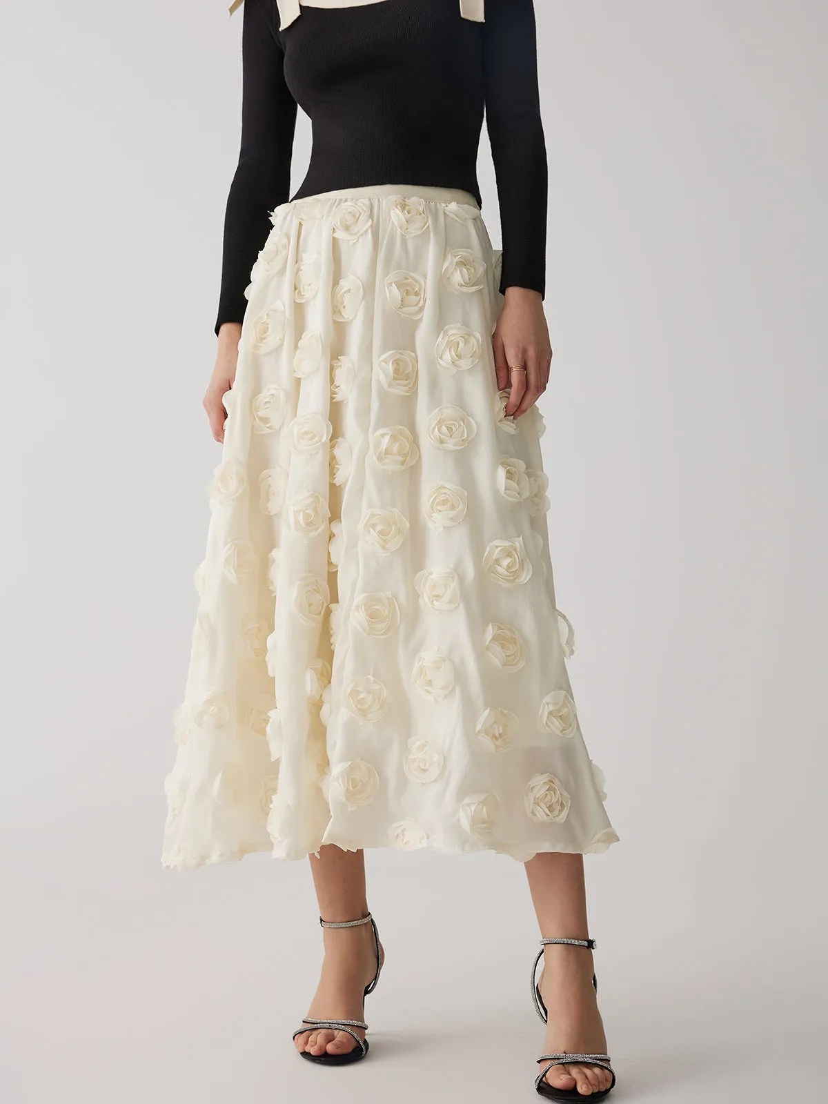 Floral A-Line Graceful Midi Skirt