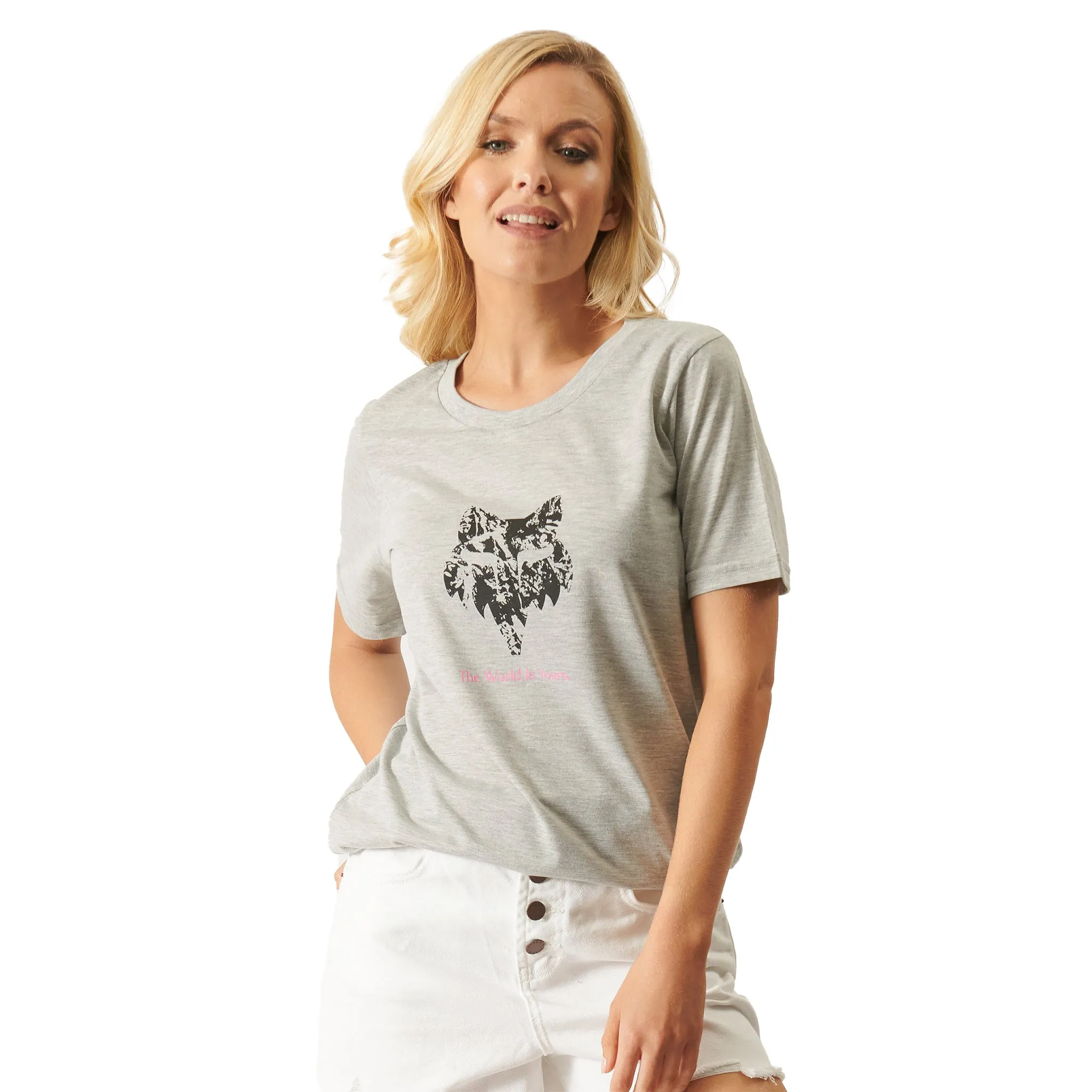 Fox Women’s World is Yours SS Tee (Heather Grey)