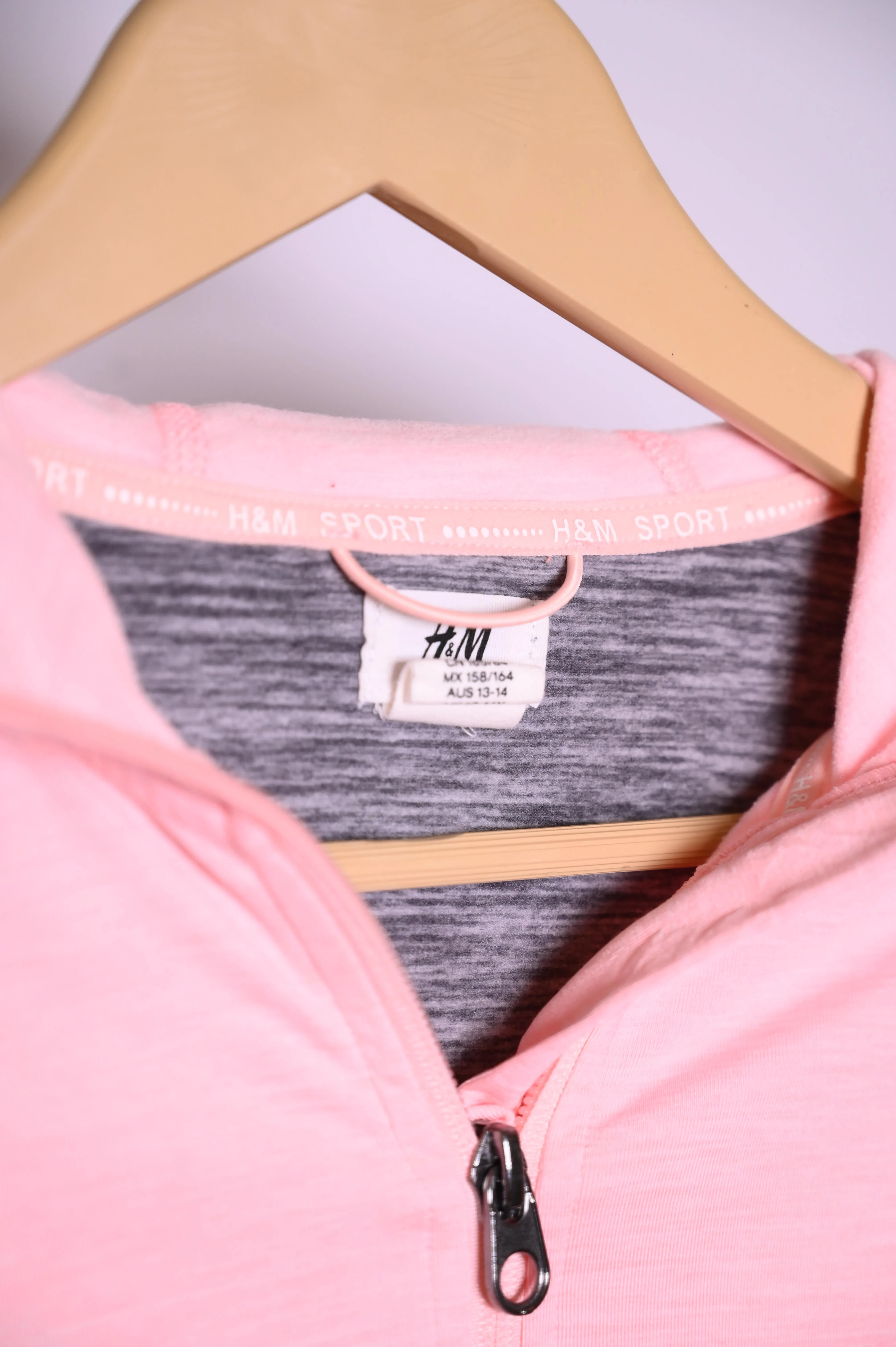 H&M Grey Hoodie with Pink and Black Details - Small