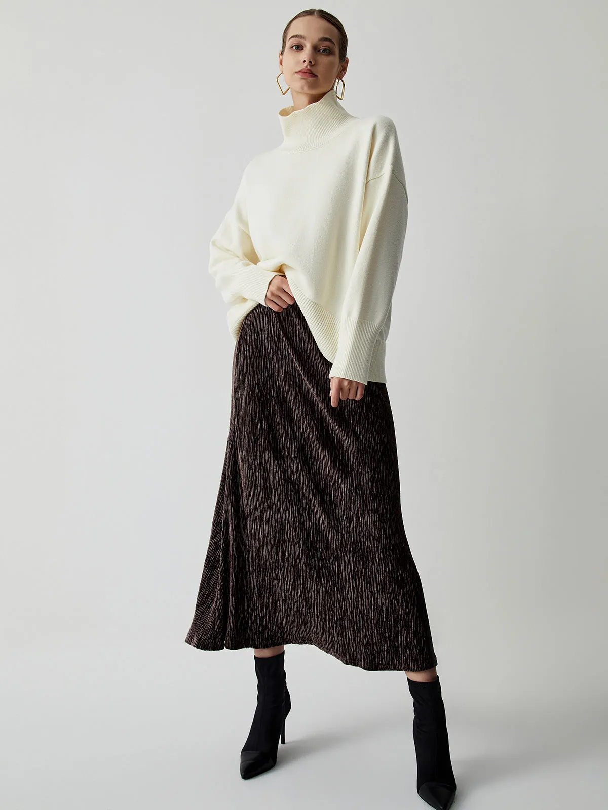 High Waist Graceful Pleat Midi Skirt