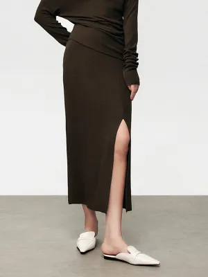 High Waist Graceful Slit Midi Skirt