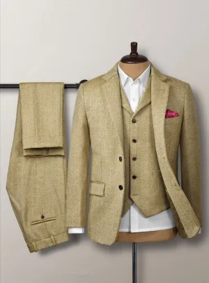 Highlander Heavy Beige Herringbone Tweed 3 Piece Suit