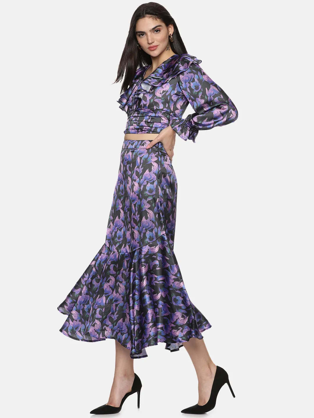 IS.U Floral Purple Mermaid Midaxi Skirt