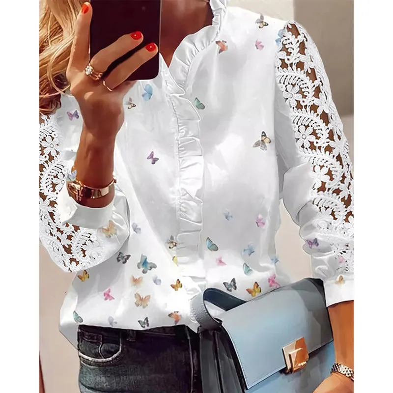 Julia Fashion - Women Elegant Fashion Butterfly Print Blouses