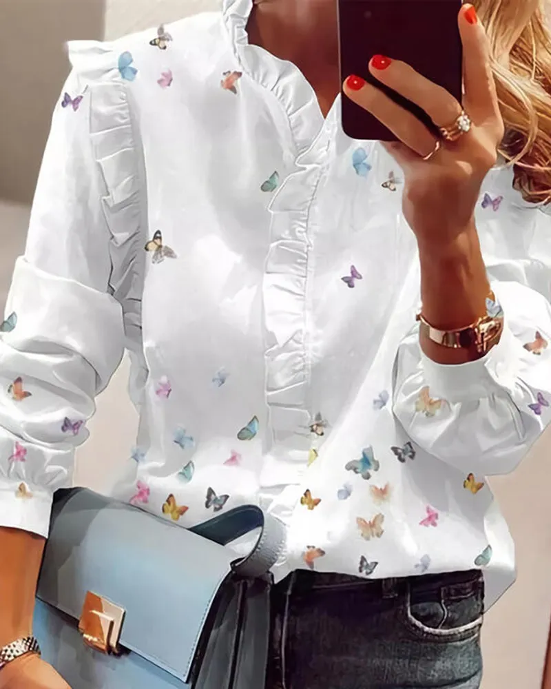 Julia Fashion - Women Elegant Fashion Butterfly Print Blouses