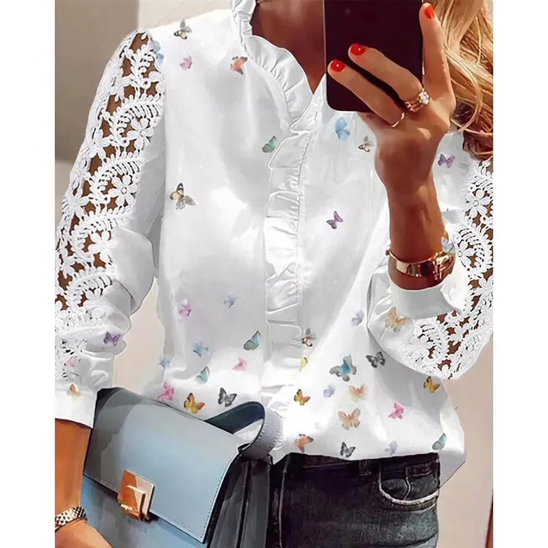 Julia Fashion - Women Elegant Fashion Butterfly Print Blouses