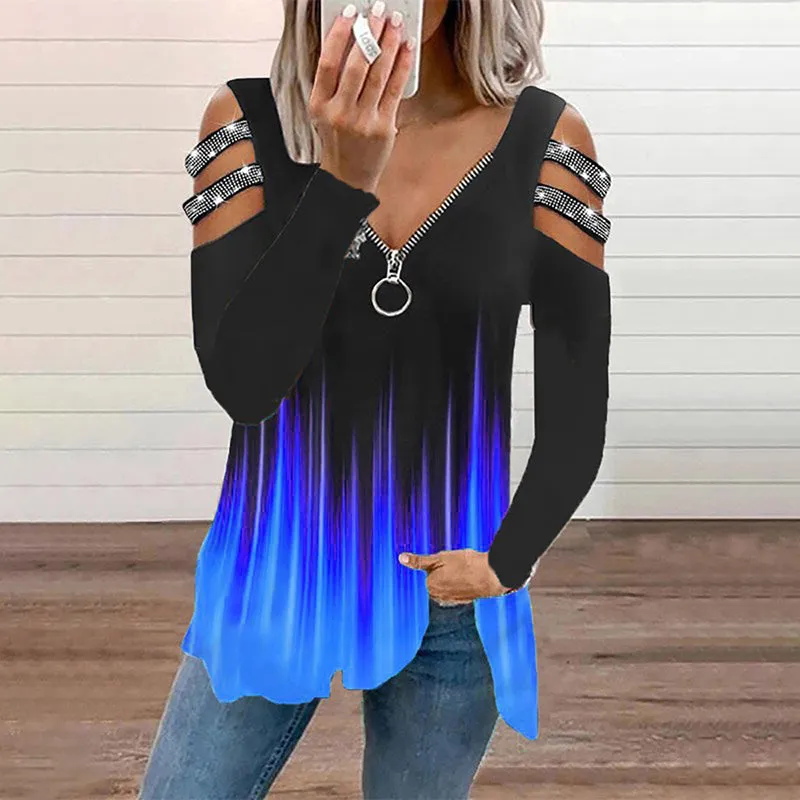 Julia Fashion - Women Elegant Fashion Colorblock Decor Blouses