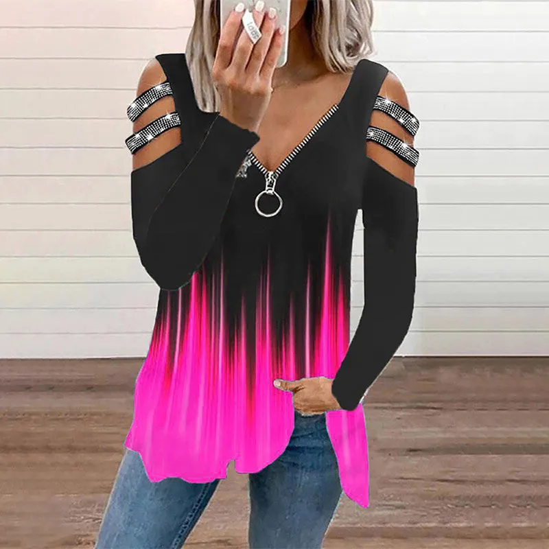 Julia Fashion - Women Elegant Fashion Colorblock Decor Blouses