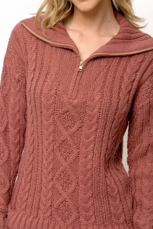 Kasey Cable Knit Zip Sweater