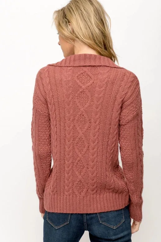 Kasey Cable Knit Zip Sweater