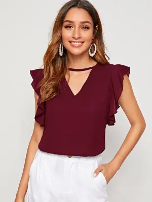 Keyhole Neckline Butterfly Sleeve Top