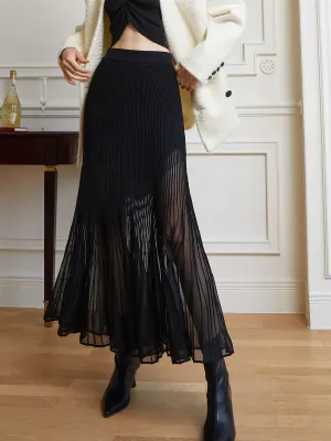 Knit Pleated Graceful Semi-sheer Maxi Skirt