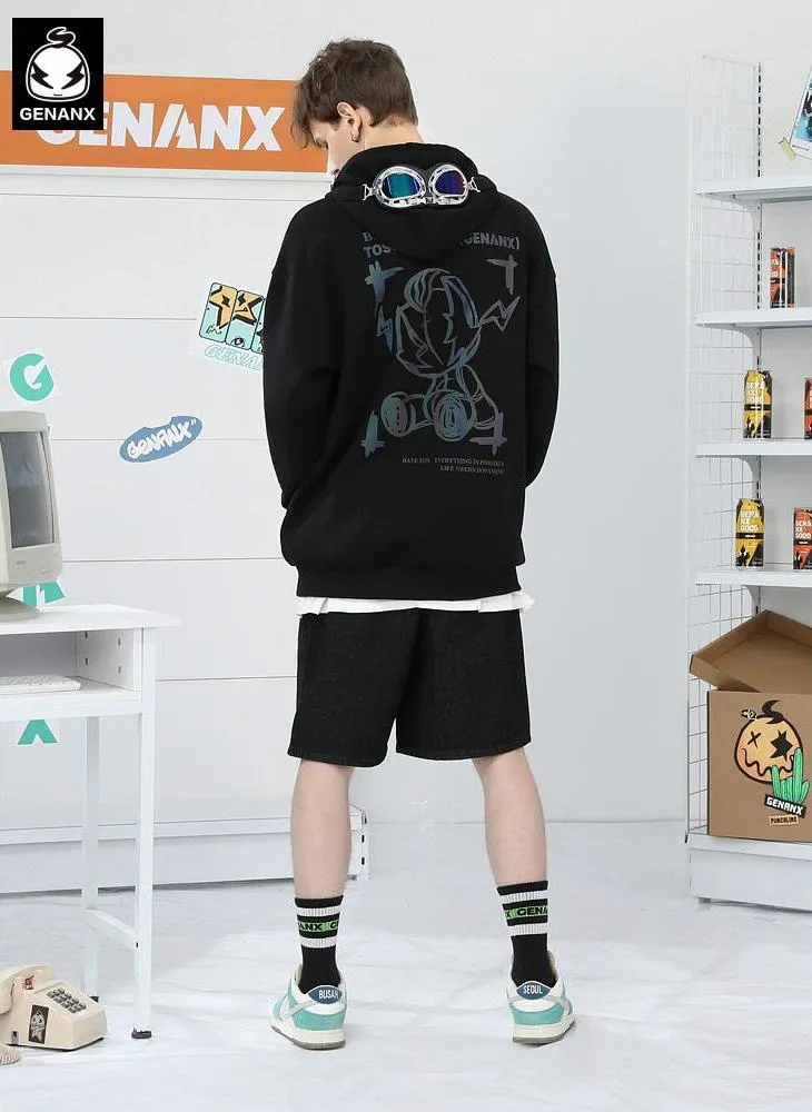 Laser Print Goggle Fleece Hoodies