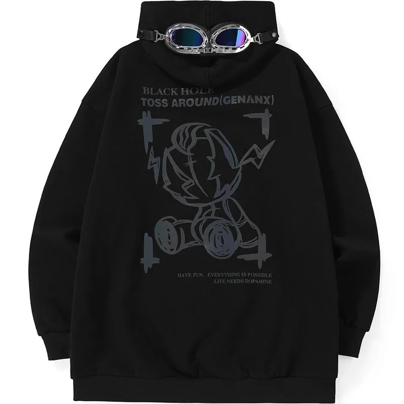 Laser Print Goggle Fleece Hoodies